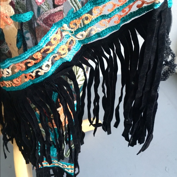 Black Embroidery Kimono with Fringes - Picture 7 of 8